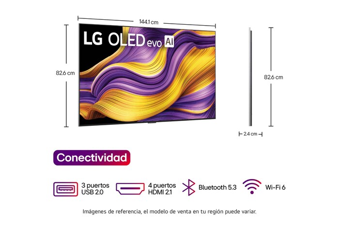 Dimensiones del  Smart TV LG OLED evo AI G5 4K.